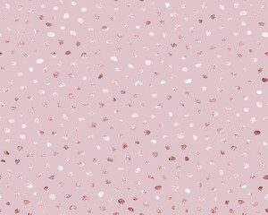 Rose gold foil. Seamless pattern. Scatter marble sparkle dots. Pink backdrop. Roses golden spots. Fashion glitter random dots, polka, snow. Beautiful circles. Background elegant texture for design pri © Omeris