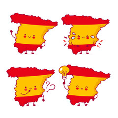 Obraz premium Cute happy funny Spain map and flag character