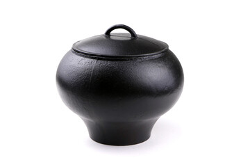 Black iron pot isolated on a white background. Iron cast ironkitchen utensils