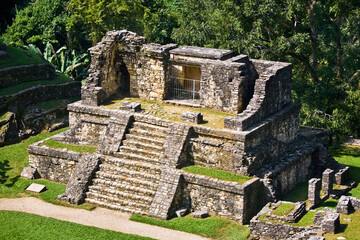 High angle view of old ruins of a temple, Temple XIV, Chiapas, Mexico