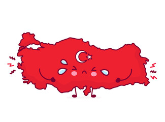 Cute sad funny Turkey map and flag 