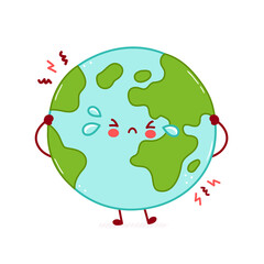 Cute sad funny Earth planet character