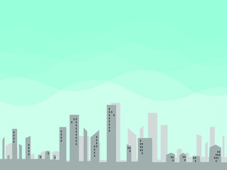 Fototapeta na wymiar Stay at home. The pattern of the urban landscape on a blue background. City center landscape with high skyscrapers. Panorama architecture Isolated outline illustration.