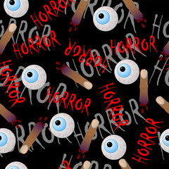 Seamless pattern with eyes and fingers on black background