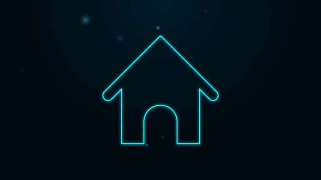 Glowing neon line Dog house icon isolated on black background. Dog kennel. 4K Video motion graphic animation.