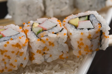 Close-up of uramaki sushi in a plate