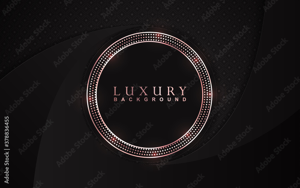 Poster luxury background with abstract paper shape. black color overlap texture golden light element glitte