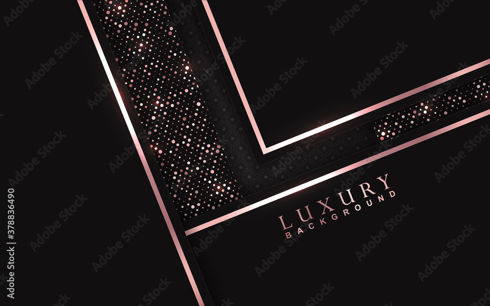 Poster luxury background with abstract paper shape. black color overlap texture golden light element glitte