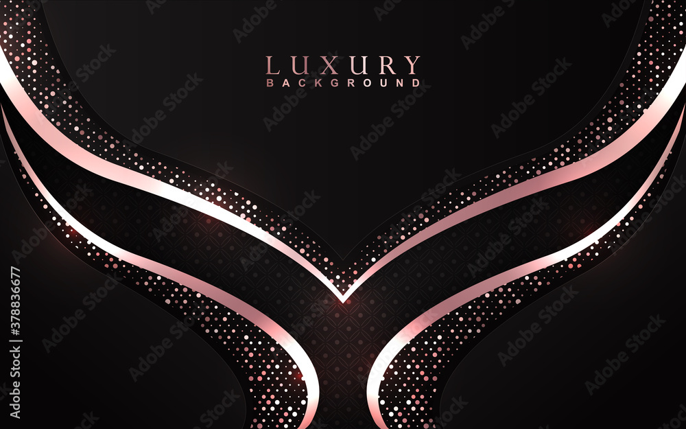 Poster luxury background with abstract paper shape. black color overlap texture golden light element glitte