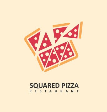 Squared pizza logo made for Italian restaurants. Vector emblem illustration.