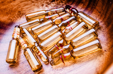 Naklejka premium Copy space photo medical ampoules on a white background. Close-up