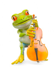 Naklejka premium little frog cartoon is playing cello