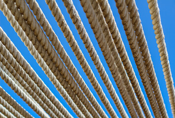 A canopy of ropes on the beach of Crete.