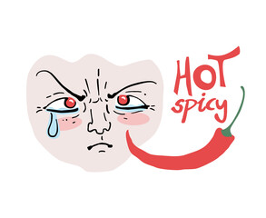 Funny cry face and hot spicy illustration