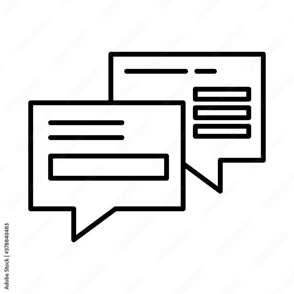Poster communication bubbles line style icon design, message discussion conversation and chatting theme vec