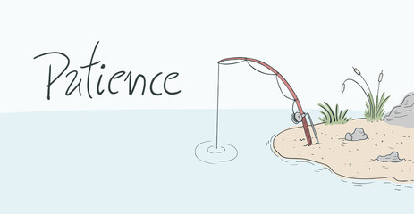 Design of fishing in lake scene and patience message