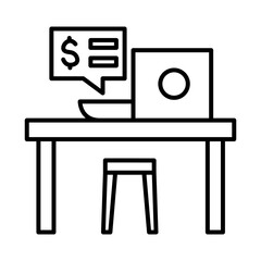 office desk with laptop and bubble line style icon design, object workforce corporate and job theme Vector illustration