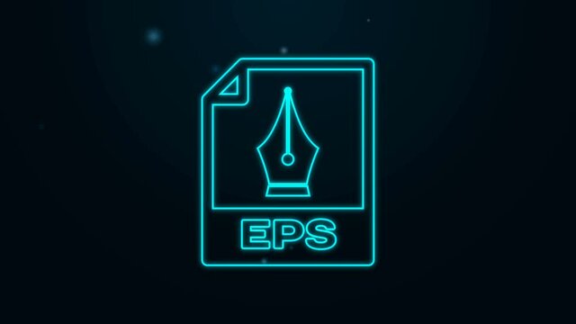 Glowing neon line EPS file document. Download eps button icon isolated on black background. EPS file symbol. 4K Video motion graphic animation.