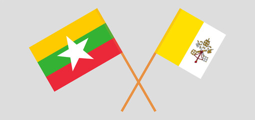 Crossed flags of Vatican and Myanmar