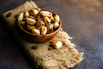 Healthy nuts on dark background