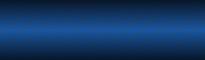 Black and blue abstract header with diagonal lines. Metallic technology banner. Modern vector illustration