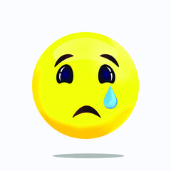 Sad smile with a tear, funny little man, face, yellow circle, vector graphics isolated on a white background