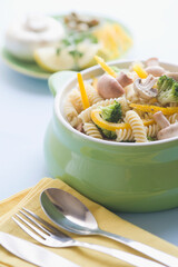 Close-up of pasta with tableware