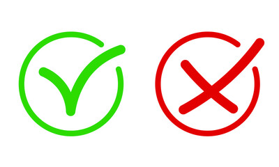 Mark X and V in flat style. Green and red, Yes and no, vector graphics isolated on a white background