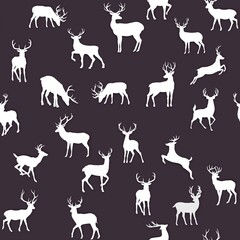 Christmas seamless pattern with reindeer silhouette