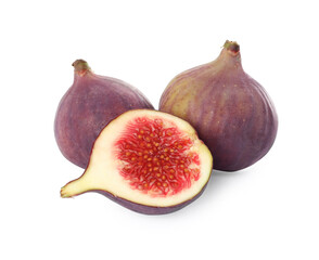Whole and cut tasty fresh figs isolated on white