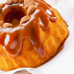 Close-up of an almond fudge cake