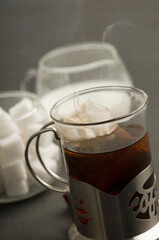 Close-up of a cup of tea with teabag