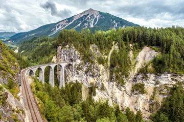Papier Peint photo Viaduc de Landwasser Mountain landscape with Landwasser Viaduct, Filisur, Switzerland.