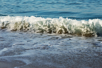 Seascape, Wave in movemen. Big stormy ocean wave. Blue water background