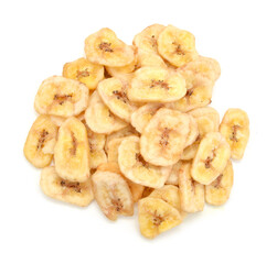 Banana chips on white background