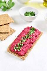 Beet hummus on bread