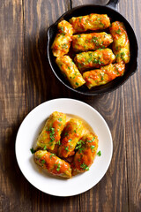 Cabbage rolls stuffed with ground beef and rice