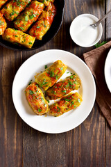 Cabbage rolls stuffed with ground beef and rice