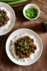 Korean ground beef and rice bowls