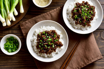 Korean ground beef and rice bowls