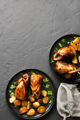 Grilled quails carcasses with potato