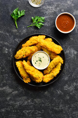 Crispy fried breaded chicken breast strips