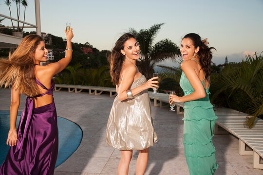 Women walking together at party