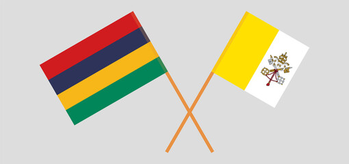 Crossed flags of Vatican and Mauritius