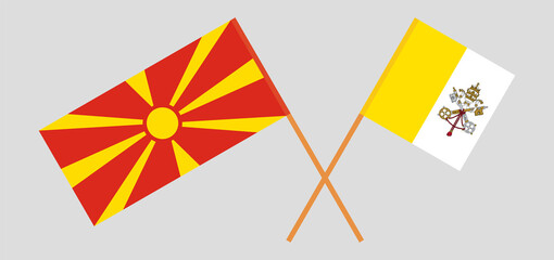 Crossed flags of Vatican and North Macedonia