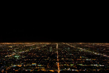 Aerial view of a city lit up at night, Los Angeles, California, USA