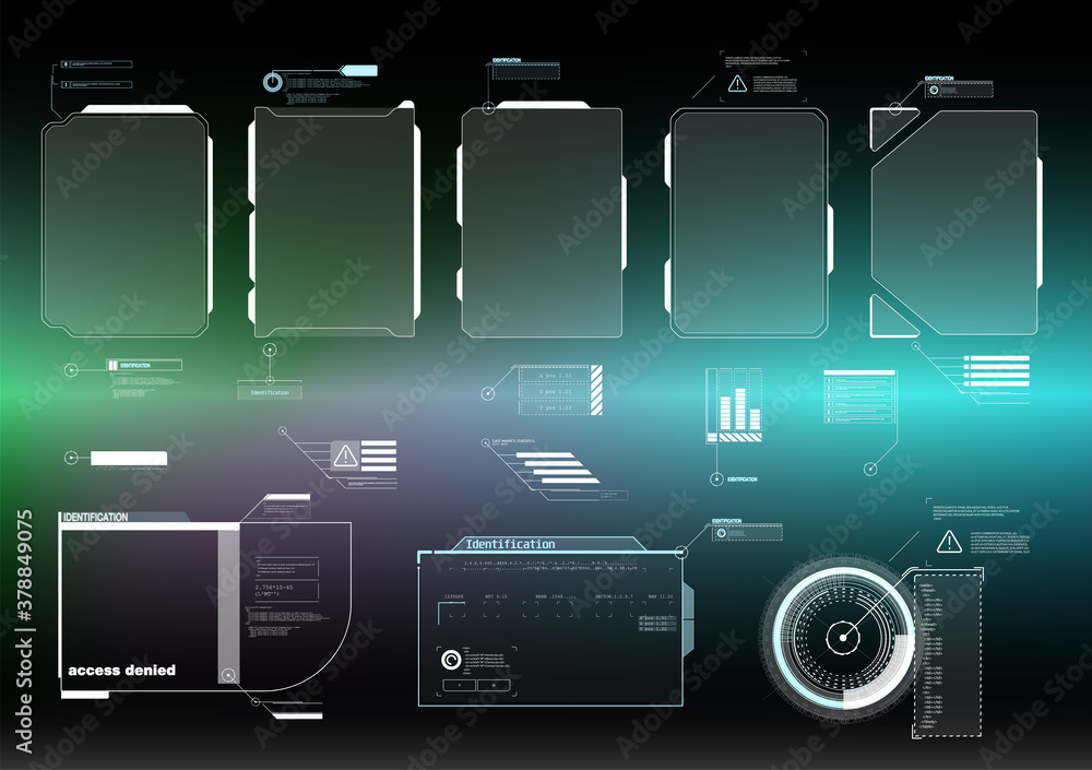 Poster futuristic vector hud interface screen design. digital callouts titles. hud ui gui futuristic user i