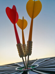 Dart arrow hit target at bullseye