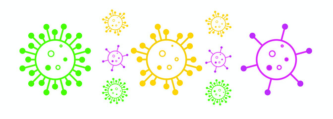 Bright colored icons of viruses. Coronavirus, COVID 19, 2019-signs of ncov. Vector illustration isolated on a white background