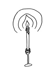 Long thin candle in a candleholder vector illustration, hand drawn in doodle style.